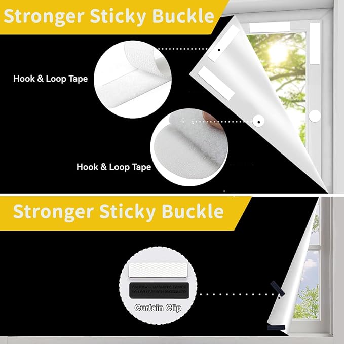 100% Blackout Curtains for Bedroom Blinds Shades,57x118Inch,No Drill,Cuttable Portable Removable Black Out Window Cover for Baby Nursery,RV,Media Room,Hook Loop Tape Straps Stickers,Magnetic Clips
