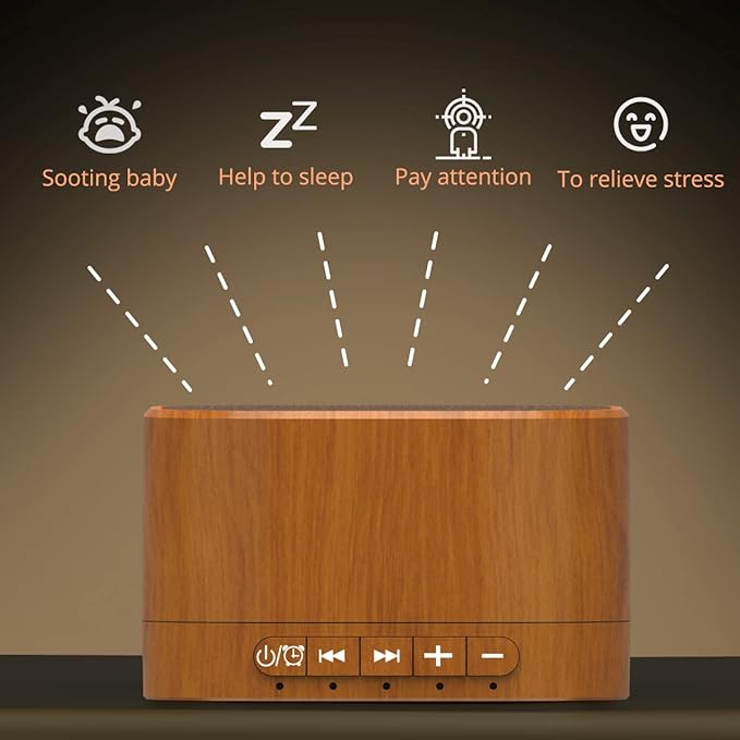 White Noise Machine plug-in Sound Machine with 20 Non Looping Natural Soothing Sounds and Memory Function Sleep Timer Sleep Machine with Sleep Therapy for Baby Kids Adults-New Wood Grain Added in 2025