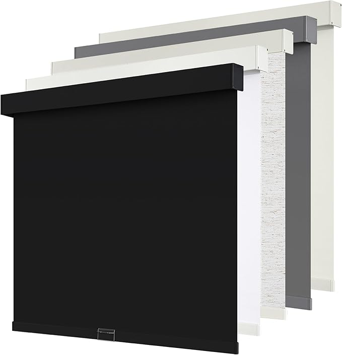 Cordless Blackout Roller Shades Blinds for Windows Free-Stop,Pull Down Room Darkening with Valance,Thermal Insulated Woven Fabric Window Door Blinds for Home,Office,Black 71" W x 72" H