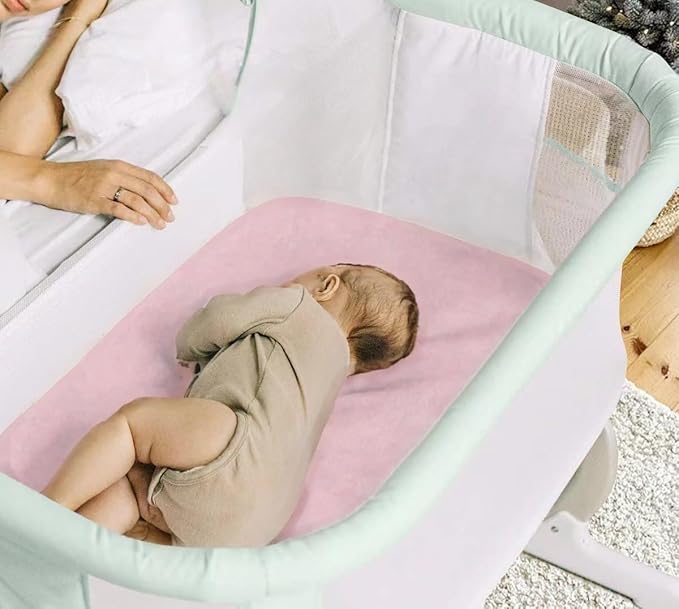 4 Pack Bassinet Sheets 21" x 35", Compatible with Amke, Ezebaby, Evolur Stellar and Mereryi Baby Bassinet, Soft and Skin-Friendly, Pink and Rabbit