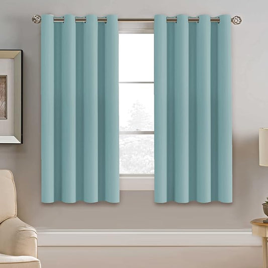 H.VERSAILTEX Blackout Curtain for Living Room Thermal Insulated Window Treatment Curtain 54 inch Length Energy Saving Solid Grommet Top Blackout Drape, One Panel, Mineral Blue, 52" W x 54" L
