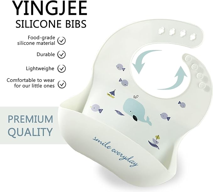 YINGJEE Baby Silicone Feeding Bibs, 3pcs Adjustable Waterproof Bibs for Feeding