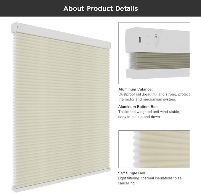 Changshade Motorized Cellular Shades With Remote Control Smart Blinds Work With Alexa, Google Home, Smarthings, Custom Size Electronic Automatic Shades for Indoor Windows Doors, Light Filtering, Beige