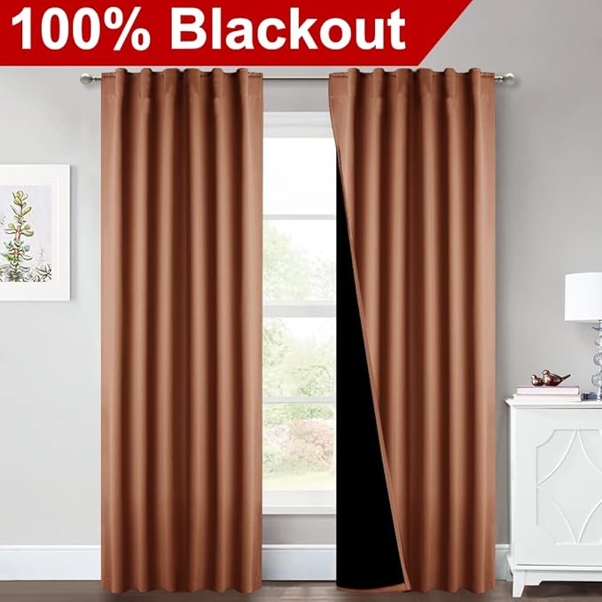NICETOWN Full Shade Burnt Orange Curtain Panels 84 inches Long, Pair of Energy Smart & Noise Blocking Out Blackout Drapes for Sliding Glass Door, Thermal Insulated Guest Room Lined Window Dressing