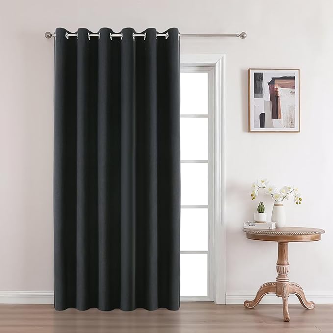Joydeco Blackout Room Divider Curtains, Extra Wide Sliding Door Drapes Living Room Curtains, Black 1 Panel 70W x 108L Inch Patio Door Drapes for Room Privacy