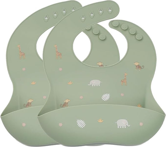 noüka Baby Feeding Bib | 100% Food-Grade Silicone | Comes With A Deep Pocket | Mess Proof & Soft | Dishwasher Friendly