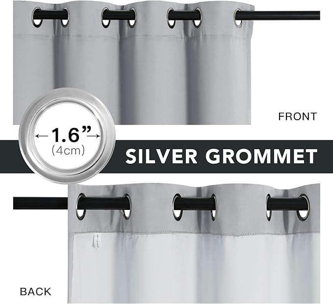 RYB HOME Soundproof & Dust Particle Filtering Curtains Blackout Window Treatment for Bedroom Living Room Divider Nursery Daytime Sleeping Patio Door, Silver Grey, W52 x L 102 inch, 2 Panels
