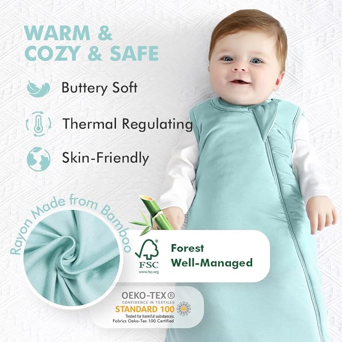 HAPIU Unisex Rayon Made from Bamboo Baby Sleep Sack TOG 1.0, 2-Way Zipper YKK, Wearable Blanket Baby