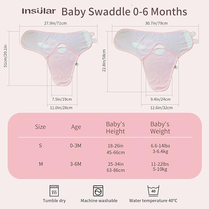 insular Baby Swaddle Wrap, Swaddle Blanket for Newborn and Infant, Adjustable Swaddling Set for Boy and Girl, Soft Cotton Baby Sleep Sack 3 Pack, Ice Cream, Medium(3-6 Month)