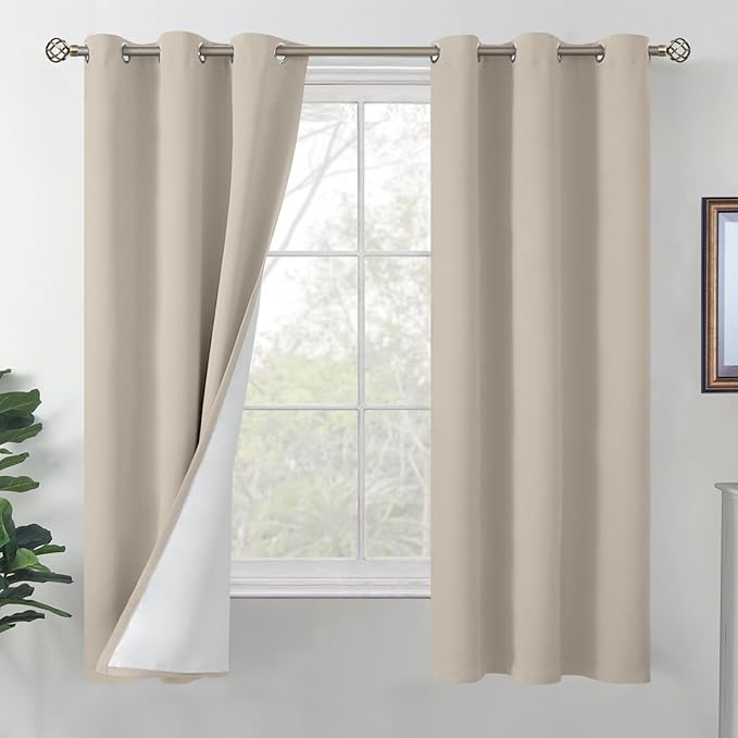 BGment Camel Blackout Curtains for Bedroom 63 Inch Length, Thermal Insulated Window Curtains Soundproof Room Darkening Curtain Drapes, Each Grommet Curtains 42 Inch Wide, 2 Panels, Cashmere