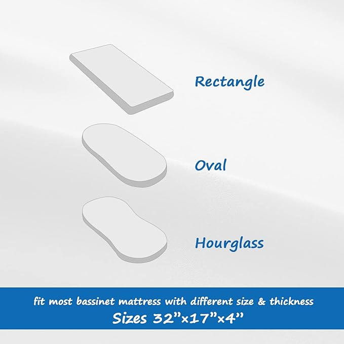 Bassinet Mattress Pad Cover Fit for Hourglass/Oval Bassinet Mattress, Waterproof Bassinet Mattress Protector Quilted Bassinet Sheets (32"x17") 2 Pack for Boys & Girls, Gray