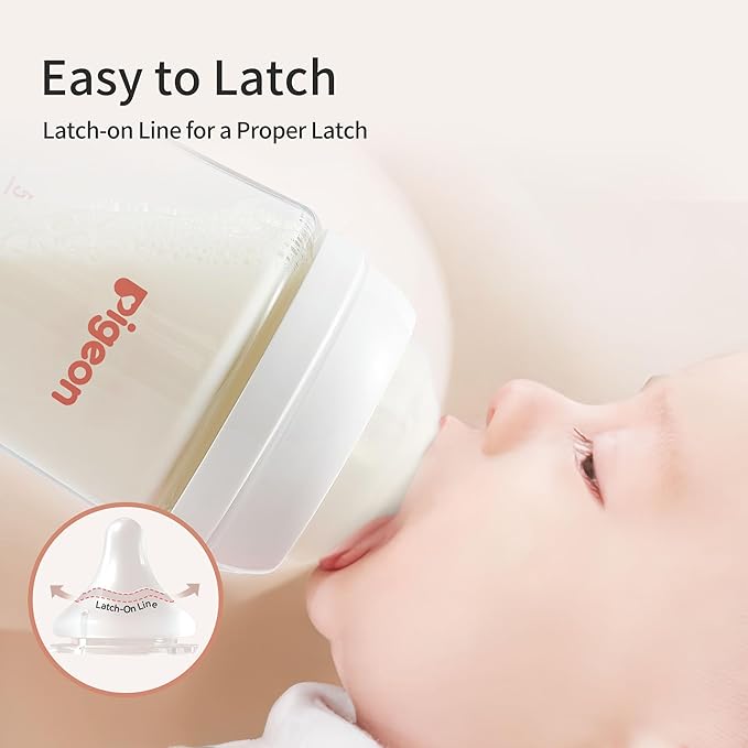 Pigeon Silicone Nipple (S) with Latch-On Line, Natural Feel, 1+ Months, 4 Counts