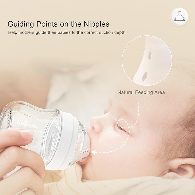 Gulicola Natural PP Baby Breastfeeding Bottles, Medium Flow Nipples (M), 3 Months +, White, 8 oz - 2pks