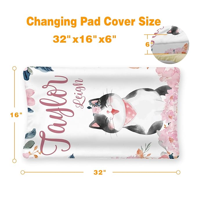 Custom Changing Pad Cover Set - Jersey Knit Ultra Soft Unisex Waterproof Diaper Changing Table Covers with Personalized Name for Baby Boys Girls - Comfy Cozy 2 Pcs Set Style10