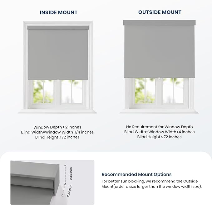 100% Blackout Roller Shades Cordless Blinds for Indoor Windows,Free-Stop Window Shades Pull Down,Thermal Insulated Fabric UV Protection,Blackout Window Guard Blinds for Home,Office,Grey,58" W x 72" H