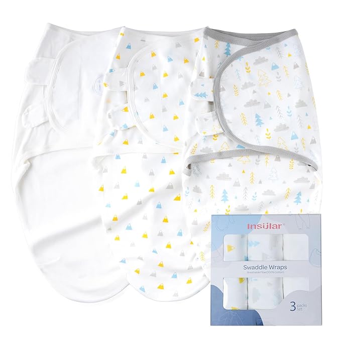 insular Baby Swaddle Wrap, Swaddle Blanket for Newborn and Infant, Adjustable Swaddling Set for Boy and Girl, Soft Cotton Baby Sleep Sack 3 Pack, Forest, Small(0-3 Month)
