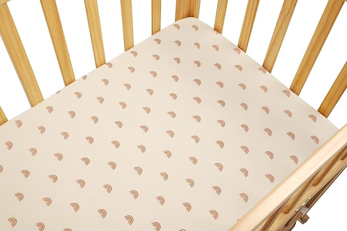 Onacosht Muslin Crib Sheets for Boys Girls, Soft Breathable 100% Cotton Baby Fitted Sheet 52" x 28" for Standard Toddler Crib Mattress, 2 Pack, Brown and Rainbow
