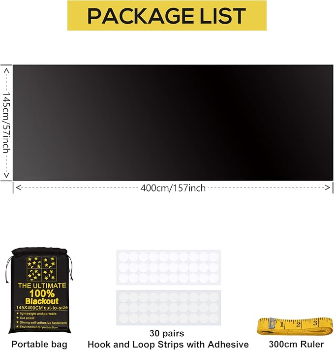 Portable Blackout Shades (157" x 57") Travel Window Blackout Curtains, 100% Blackout Material Temporary Blinds for Baby Nursery, Bedroom, Dorm Room, or Travel Use