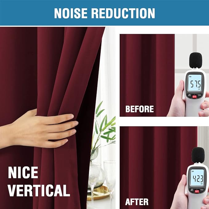 H.VERSAILTEX 100% Blackout Curtains for Bedroom with Black Liner Full Room Darkening Curtains 63 Inches Long Thermal Back Tab/Rod Pocket Window Treatment Drapes for Living Room, 2 Panels, Burgundy
