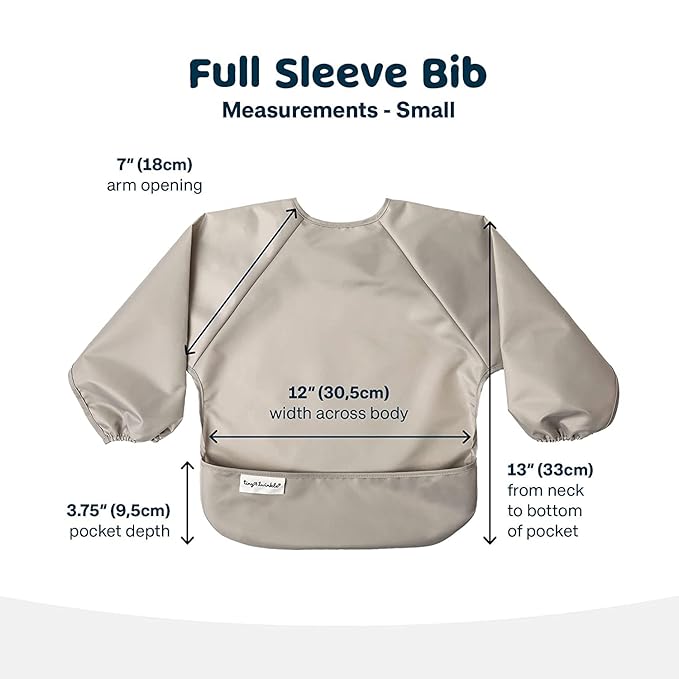 Tiny Twinkle Long Sleeve Bib for Babies & Toddlers | 2-Pack Waterproof Smock Bib for Eating | Machine Washable & Mess-Proof Feeding Essentials | Newborn Shower Gift (Grey Indigo,6–24M)