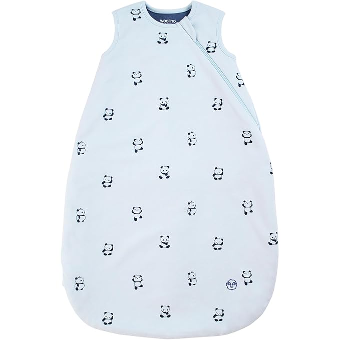Woolino Merino Wool and Organic Cotton Baby Sleeping Bag - 4 Season Classic Sleep Sack - Two-Way Zipper Sleep Bag for Baby and Toddler - 0-6 Months - Panda