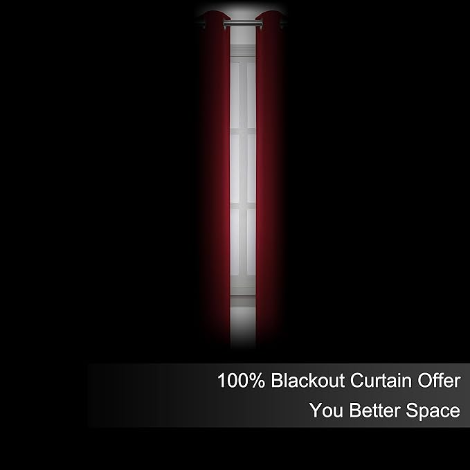 LEMOMO 100% Blackout Curtains 52 x 63 Inch Red Curtains 2 Panels Darkening Thermal Insulated Bedroom Curtains