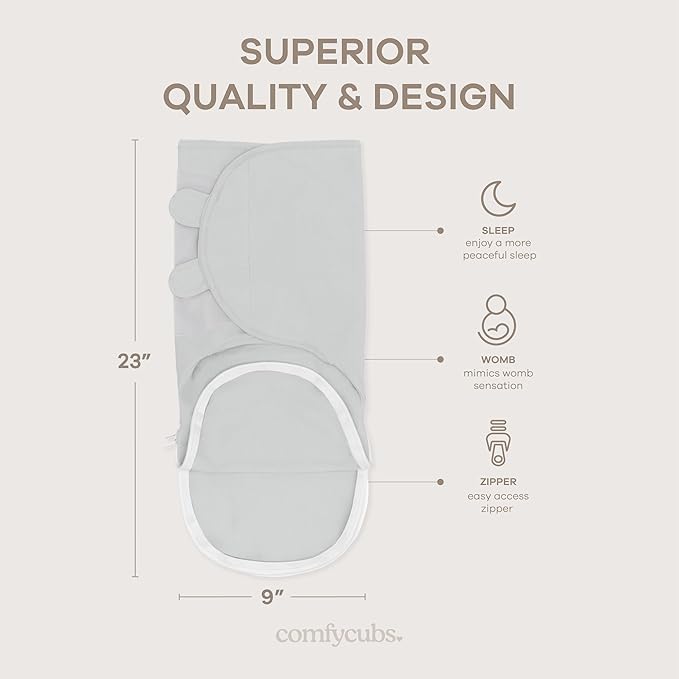 Comfy Cubs Easy Swaddle Blanket with Zipper Closure, 3 Pack - 100% Cotton Newborn Wrap, Large for 3-6 Months Infants, Breathable and Durable Sleep Sack for Babies - Stone, Sage, Azul