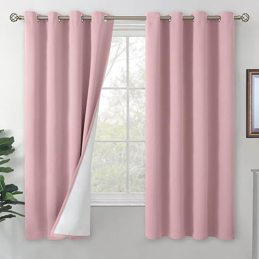 BGment Pink Blackout Curtains for Bedroom 63 Inch Length 2 Panels Set, Thermal Insulated Bedroom Curtains Soundproof Kids Nursery Window Curtain Drapes, Each Grommet Curtains 52 Inch Wide