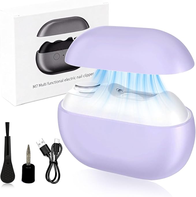 Electric Nail Clipper, Electric Nail Clippers for Seniors & Adults, Baby Automatic Nail Clipper with LED Light & Nail Scraps Storage, 3-in-1 Electric Nail Trimmer for Toenails & Fingernails (Purple)