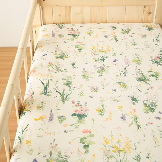SDIII Floral Pack N Play Sheets Fitted 2 Pack Stretchy Microfiber Jersey Knit Flower Mini Crib Sheets for Mattress 38x26 Soft Toddler Playard Bedding