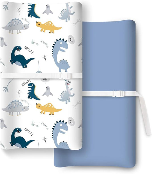 TotChill Extra Stretchy Changing Pad Cover, Ultra Soft Premium Jersey Knit Changing Pad Sheets, Unisex for Boys Girls, Fits All Standard Changing Tables/Dresser Tops, Dino Blue - 2 Pack