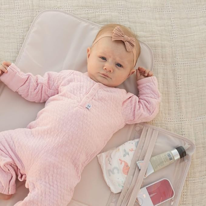 Tiny Twinkle Portable Diaper Changing Pad | Waterproof, Wipeable & Compact Baby Changing Pad for Travel | Smart Wipes Pocket & Organized Storage| Newborn Shower Gift (Bows)