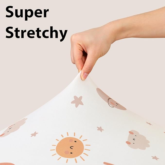 Baby Crib Sheets for Boys and Girls, 3 Pack Fitted Toddler Bed Sheets Neutral for 52”x28” Standard Crib and Toddler Mattresses, Super Soft Microfiber Orange Sun Rainbow