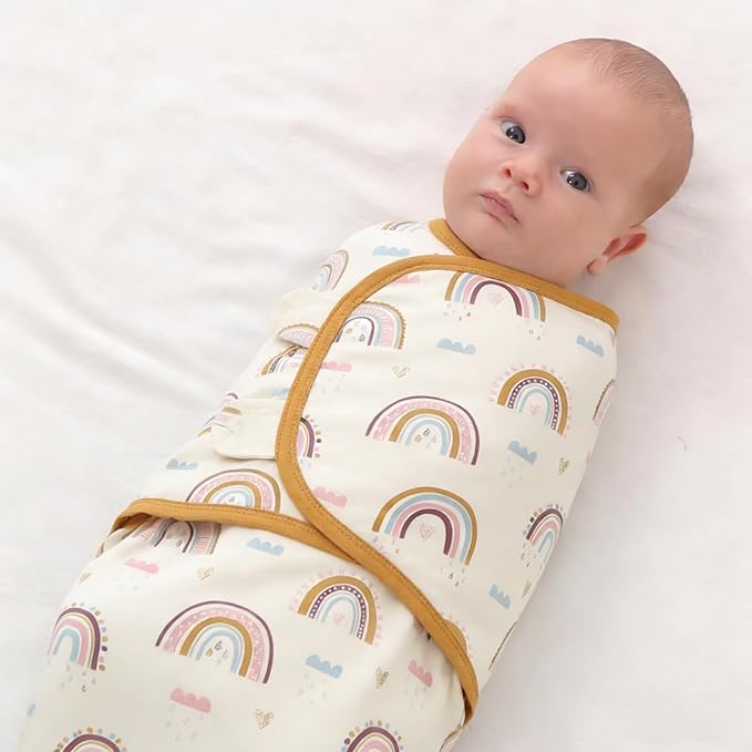 insular Baby Swaddle Wrap, Swaddle Blanket for Newborn and Infant, Adjustable Swaddling Set for Boy and Girl, Soft Cotton Baby Sleep Sack 3 Pack, Rainbow&Pink Love, Medium(3-6 Month)