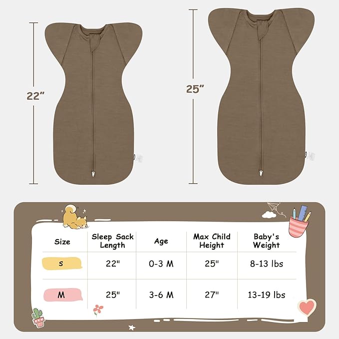 MEXXI Swaddle Baby Sleep Sack with Arms Up, Baby Transitional Swaddle with Double Zipper, 0.5 TOG, 8-13 lbs, M