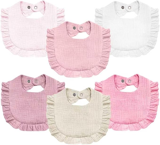 Baby Muslin Bibs,6 Pcs Drool Bandana Bibs for Baby Girl Drooling and Teething,Soft and Absorbent Cotton for Newborn