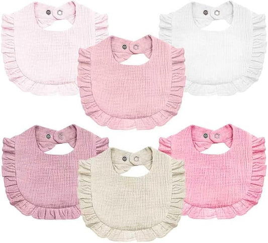 Baby Muslin Bibs,6 Pcs Drool Bandana Bibs for Baby Girl Drooling and Teething,Soft and Absorbent Cotton for Newborn