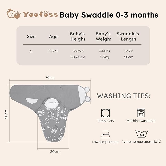 Yoofoss Baby Swaddles for Newborns 100% Organic Cotton, Adjustable Swaddle Sleep Sack 0-3 Months Newborn Swaddle Sack, Breathable Soft(Small)