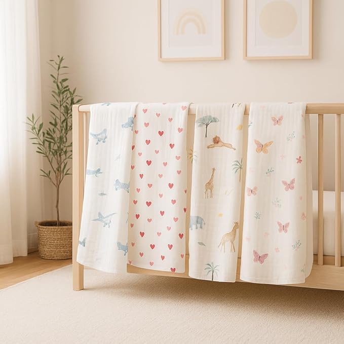 Soft 100% Cotton Swaddles for Newborns, 2- Pack - Large, Breathable Baby Blanket - Versatile, Durable Muslin Swaddle Blankets - Perfect Newborn Essentials (Hearts/Pink)