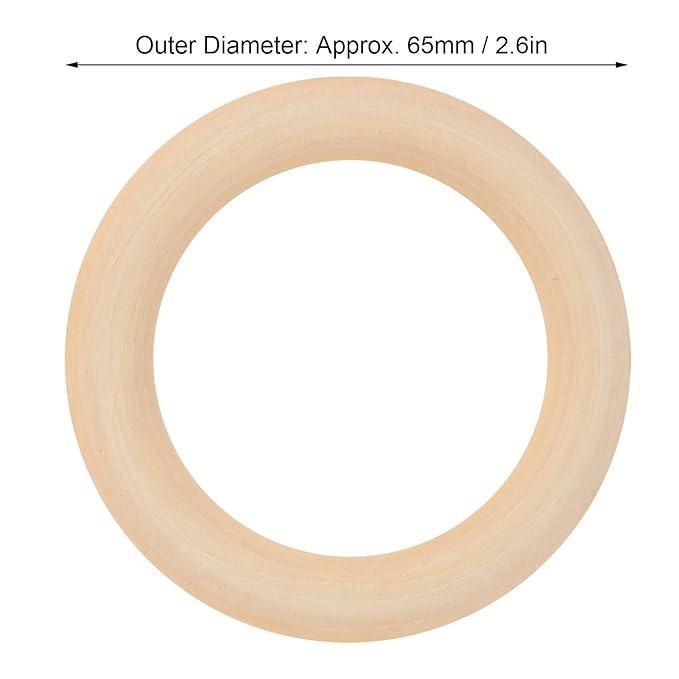 10Pcs Teething Rings, 65mm Baby Unfinished Wood Circles Without Paint, Smooths Circles for Crafts DIY Jewelry Pendant Connectors (Wood Color-65mm)