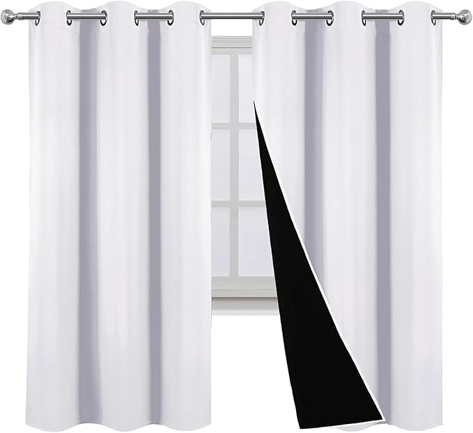 LEMOMO Blackout Curtains 42 x 63 Inch Off White Curtains 2 Panels Darkening Thermal Insulated Bedroom Curtains