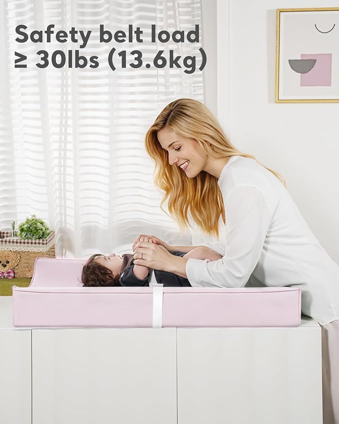 Vegan Leather Baby Changing Pad, Waterproof Cover, Standard Size, Wipe-Clean (Pink)