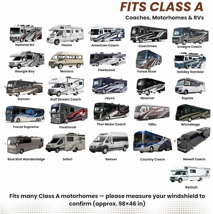 kinder Fluff Windshield Sunshade for RV Class-A | Reflective Patented Sun Protection - Certified 99% UVR Block | Foldable Sun Cover | Automotive Sun Shades for Your Motorhome, Truck, Bus |Size 98"x46"
