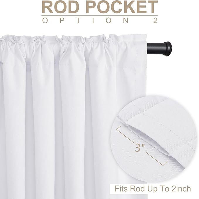 100% Blackout Shield Linen Blackout Curtains for Bedroom 120 Inches Long, Back Tab/Rod Pocket Living Room Drapes, Thermal Insulated Blackout Curtains 2 Panels Set, 50" W x 120" L, Bright White
