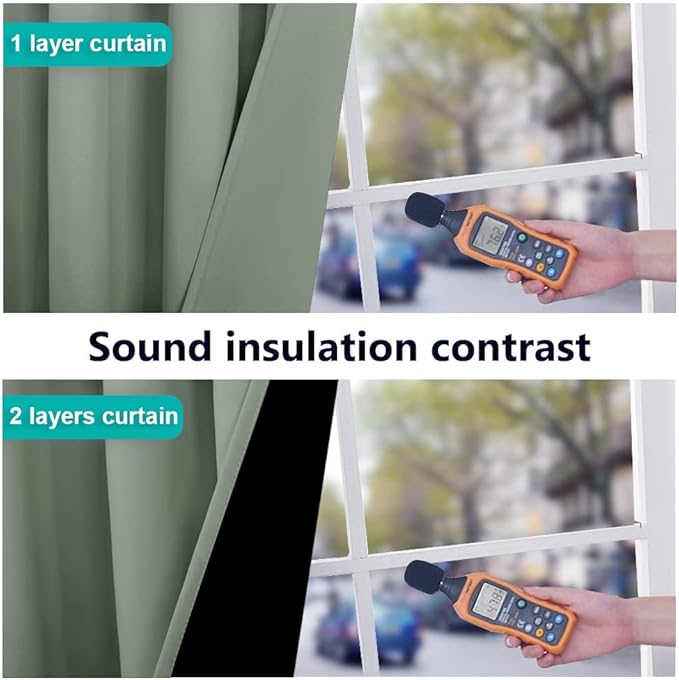 NICETOWN 100% Blackout Blinds, Set of 2, 46" x 96", Greyish Green, Laundry Room Decor Window Treatment Curtains for Large Patio Sliding Door, Thermal Insulated Curtains for Bedroom