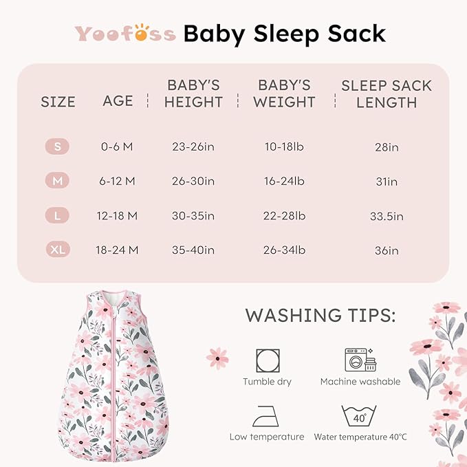 Yoofoss Baby Sleep Sack 12-18 Months, TOG 2.5 Baby Wearable Blanket with 2-Way Zipper, 100% Organic Cotton Fabric Winter Newborn Sleeping sack, Warm Soft Comfy(Large)