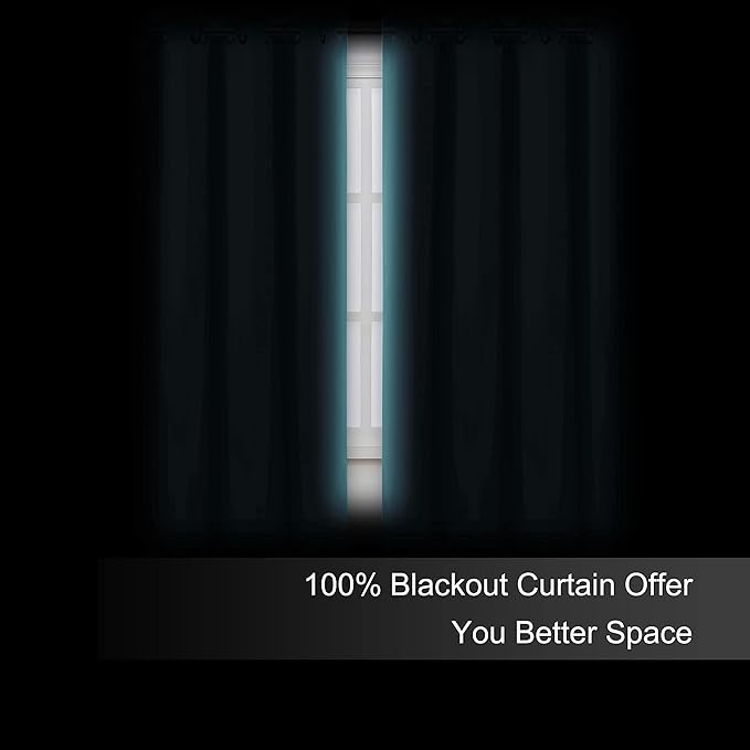 LEMOMO 100% Blackout Curtains 52 x 72 Inch/Teal Curtains 2 Panels with Black Lining Room Darkening Thermal Insulated Bedroom Curtains
