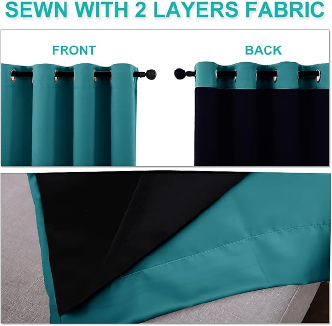 NICETOWN 100% Blackout Curtains 84 inches Long, Pair of Energy Smart & Noise Blocking Out Drapes for Baby Room Window, Thermal Insulated Guest Room Lined Window Dressing(Peacock Teal, 52 inches Wide)