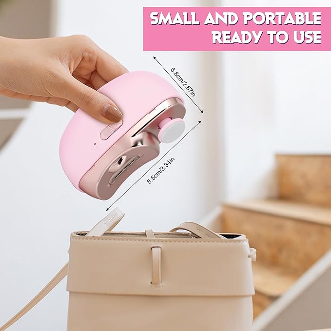 Automatic Nail Clipper Electric Nail Trimmer Polisher 3 in 1 Portable Fingernail Cutter with Light 2 Speeds File Nail Clip Storage Rechargeable Safety Trimmer for Seniors Adults Kids Baby (Pink)