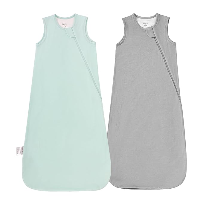 Supersoft Rayon Made from Bamboo Sleep Sack 3-6 Months Newborn Sleep Sack 0-3 Months 1.0 Tog Baby Wearable Blanket with 2-Way Zipper Unisex Sleeping Bag for Babies (2 Pack) Green & Gray